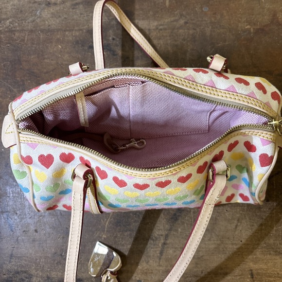 Dooney & Bourke Leather Trimmed Rainbow Barrel Bag Y2K 11"x6" - Picture 9 of 12